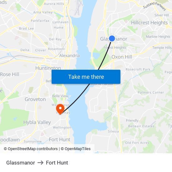 Glassmanor to Fort Hunt map
