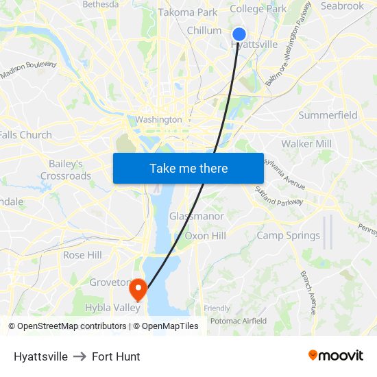 Hyattsville to Fort Hunt map