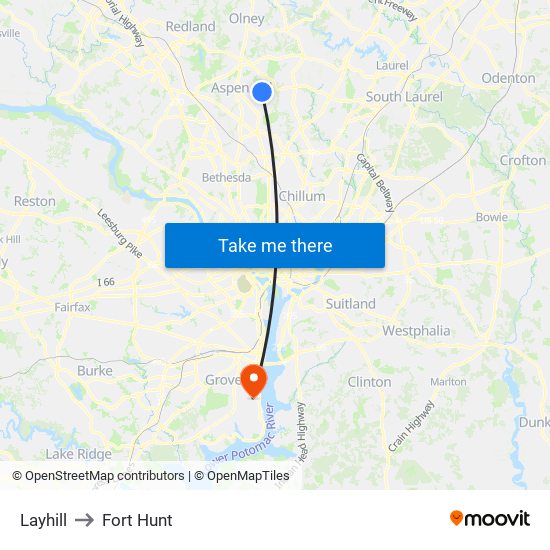 Layhill to Fort Hunt map