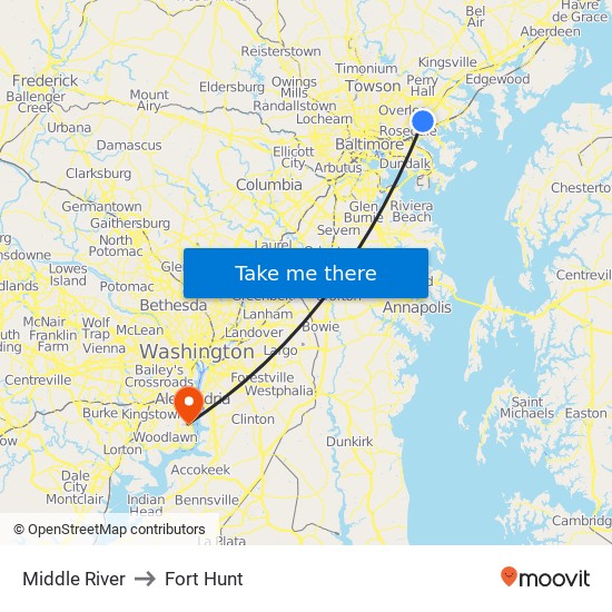 Middle River to Fort Hunt map