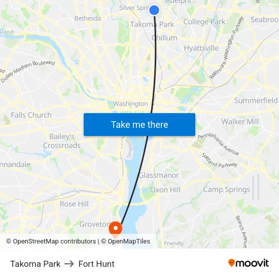 Takoma Park to Fort Hunt map