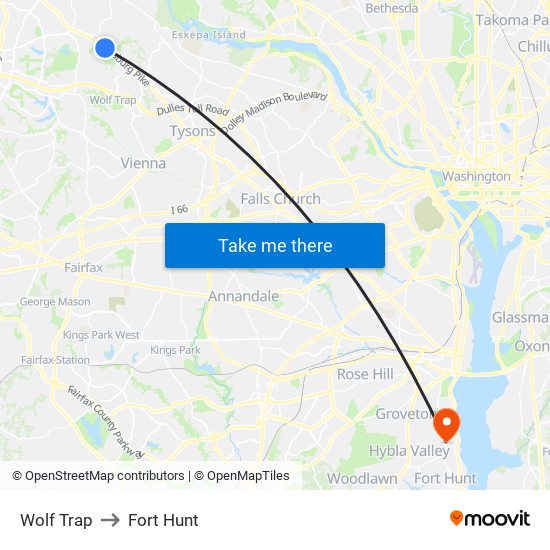 Wolf Trap to Fort Hunt map