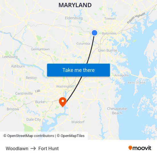Woodlawn to Fort Hunt map