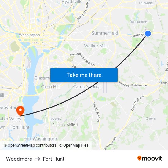 Woodmore to Fort Hunt map