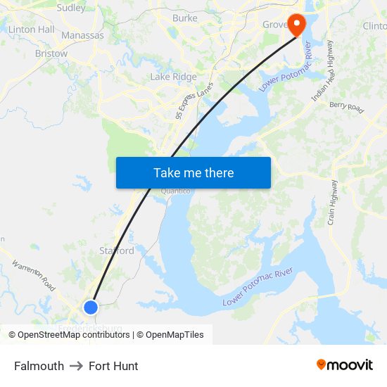 Falmouth to Fort Hunt map