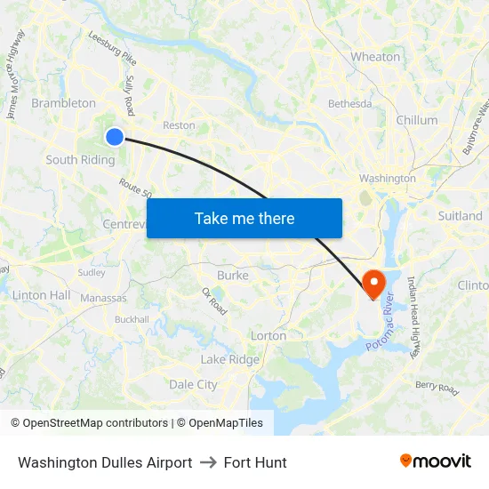 Washington Dulles Airport to Fort Hunt map