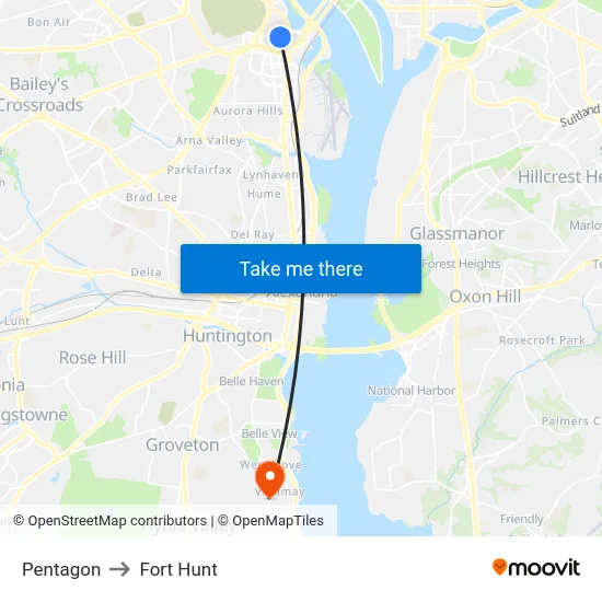 Pentagon to Fort Hunt map