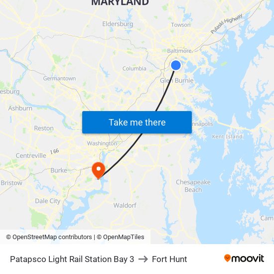 Patapsco Light Rail Station Bay 3 to Fort Hunt map