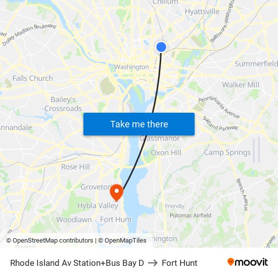 Rhode Island Ave-Brentwood+Bay D to Fort Hunt map