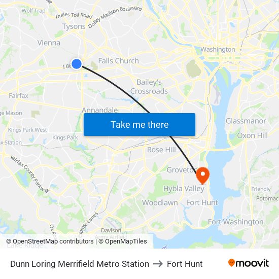 Dunn Loring Merrifield Metro Station to Fort Hunt map