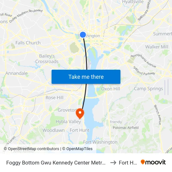 Foggy Bottom Gwu Kennedy Center Metro Station to Fort Hunt map