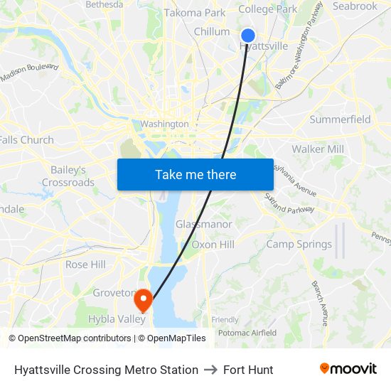 Hyattsville Crossing Metro Station to Fort Hunt map