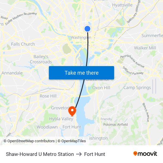 Shaw-Howard U Metro Station to Fort Hunt map