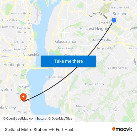 Suitland Metro Station to Fort Hunt map