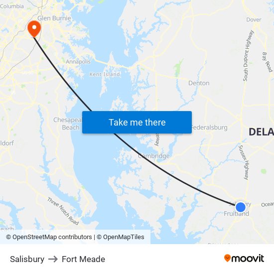 Salisbury to Fort Meade map