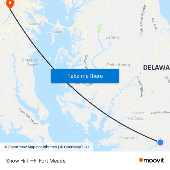 Snow Hill to Fort Meade map