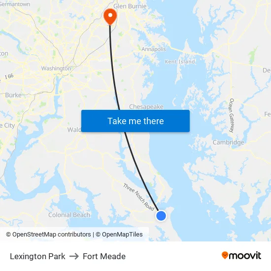 Lexington Park to Fort Meade map
