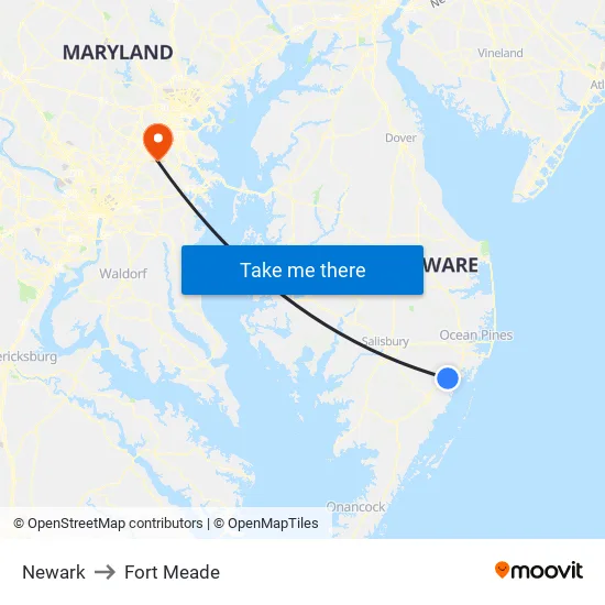 Newark to Fort Meade map