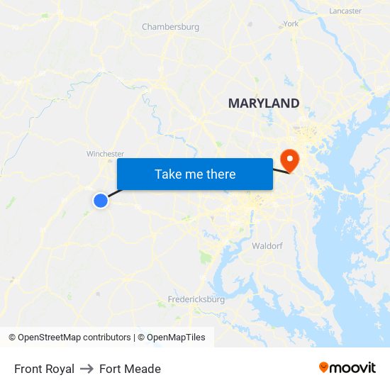 Front Royal to Fort Meade map