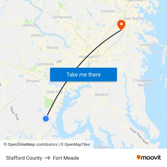 Stafford County to Fort Meade map