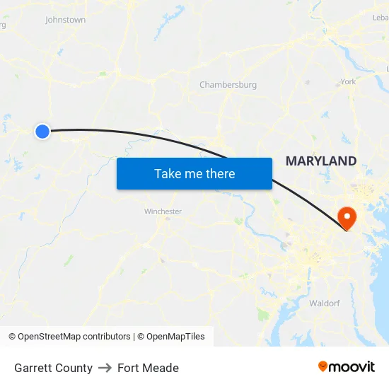 Garrett County to Fort Meade map