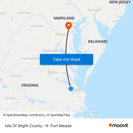 Isle Of Wight County to Fort Meade map