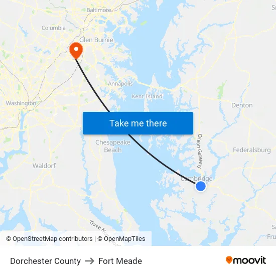 Dorchester County to Fort Meade map