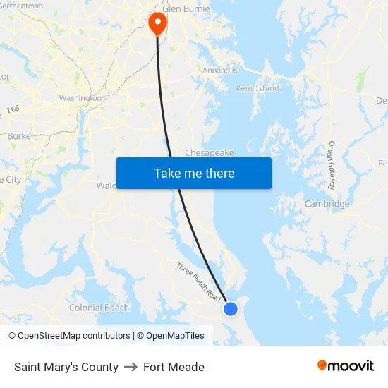 Saint Mary's County to Fort Meade map