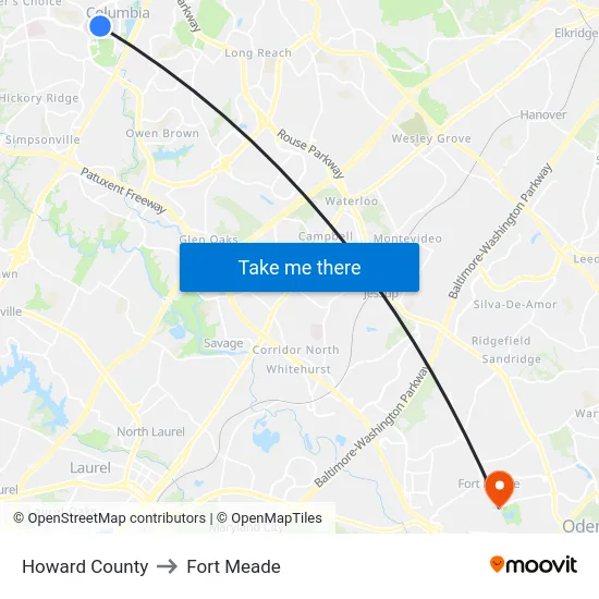 Howard County to Fort Meade map
