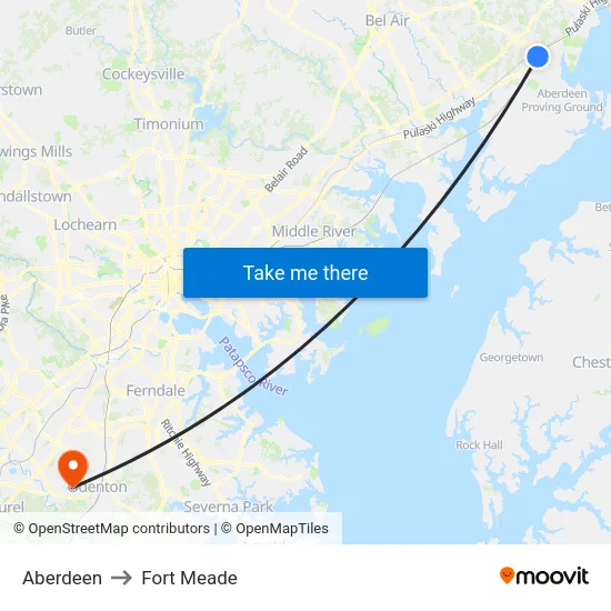 Aberdeen to Fort Meade map