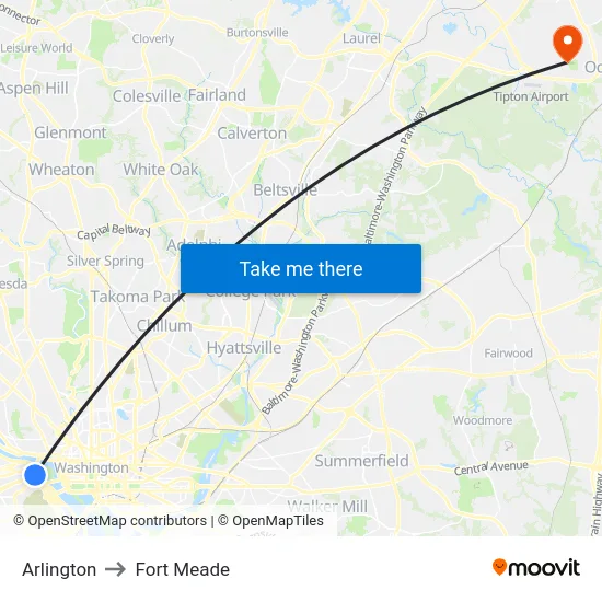 Arlington to Fort Meade map
