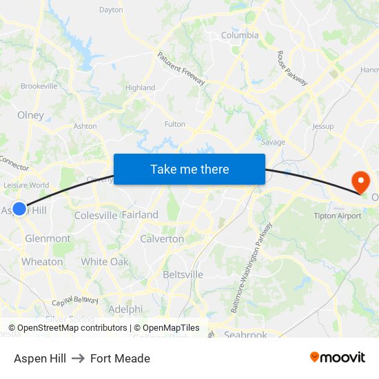 Aspen Hill to Fort Meade map