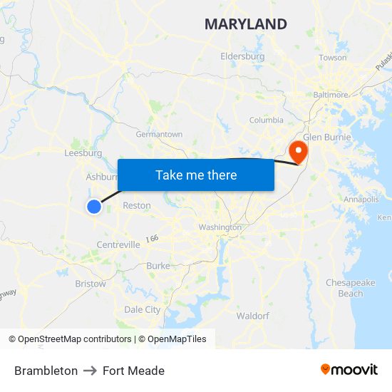 Brambleton to Fort Meade map