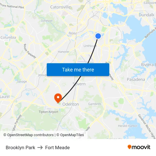 Brooklyn Park to Fort Meade map
