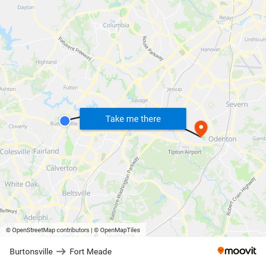 Burtonsville to Fort Meade map