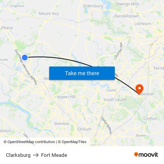 Clarksburg to Fort Meade map