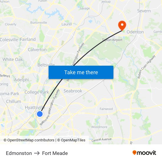 Edmonston to Fort Meade map