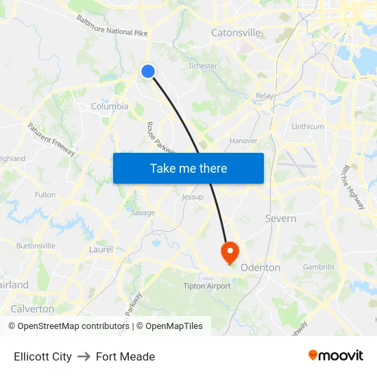 Ellicott City to Fort Meade map