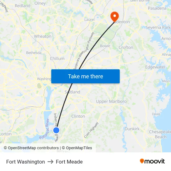 Fort Washington to Fort Meade map