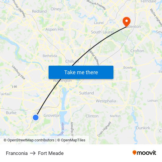 Franconia to Fort Meade map