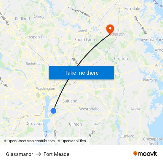 Glassmanor to Fort Meade map