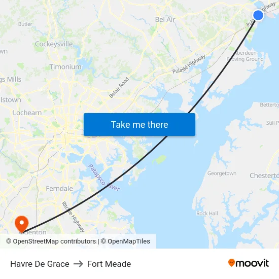 Havre De Grace to Fort Meade map