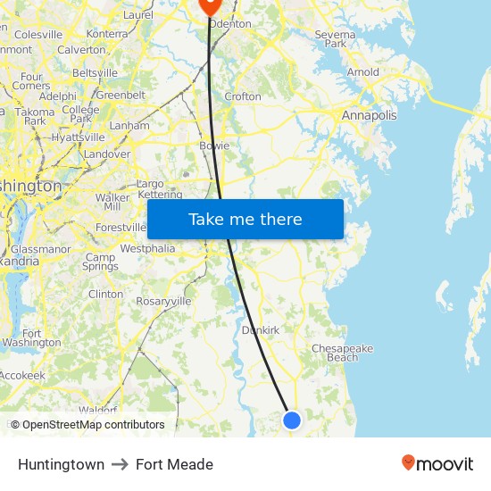 Huntingtown to Fort Meade map