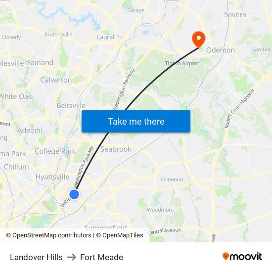 Landover Hills to Fort Meade map