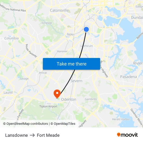 Lansdowne to Fort Meade map