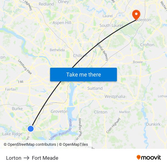 Lorton to Fort Meade map