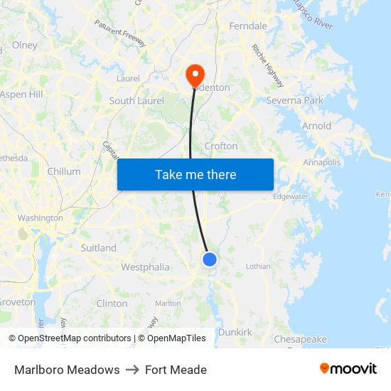 Marlboro Meadows to Fort Meade map