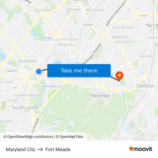 Maryland City to Fort Meade map