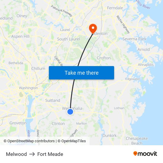 Melwood to Fort Meade map