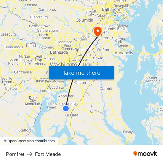 Pomfret to Fort Meade map